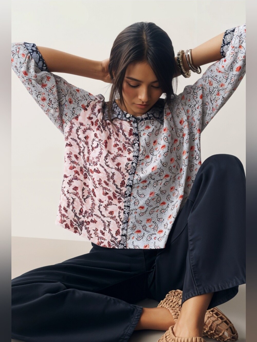 Free People Dani Pink and Black Paisley And Snake Print Blouse